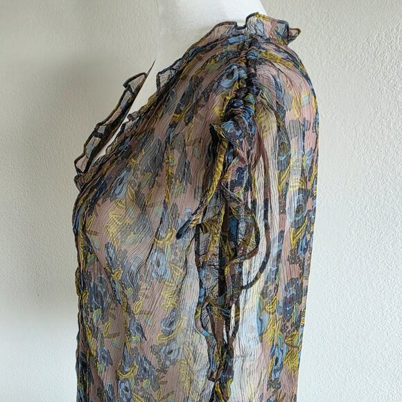 NEW Natural Life Blouse Top Floral Sheer Pleated Oversized Ruffles Flowy Size M - Picture 4 of 8